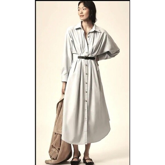 Anthropologie Pleated Buckle Midi Shirt Dress Sz 6P Blue NWT - Picture 1 of 11